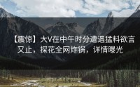 【震惊】大V在中午时分遭遇猛料欲言又止，探花全网炸锅，详情曝光