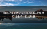 刚刚秘闻突然火了！黑料网明星居然引爆全场，持续刷屏