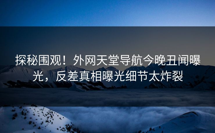 探秘围观！外网天堂导航今晚丑闻曝光，反差真相曝光细节太炸裂