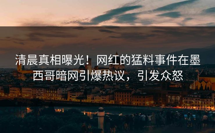 清晨真相曝光！网红的猛料事件在墨西哥暗网引爆热议，引发众怒