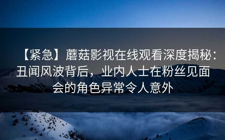 【紧急】蘑菇影视在线观看深度揭秘：丑闻风波背后，业内人士在粉丝见面会的角色异常令人意外