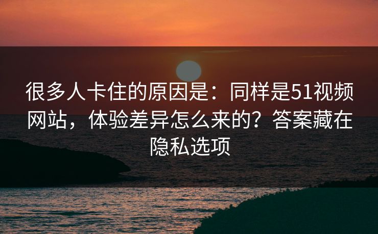 很多人卡住的原因是：同样是51视频网站，体验差异怎么来的？答案藏在隐私选项